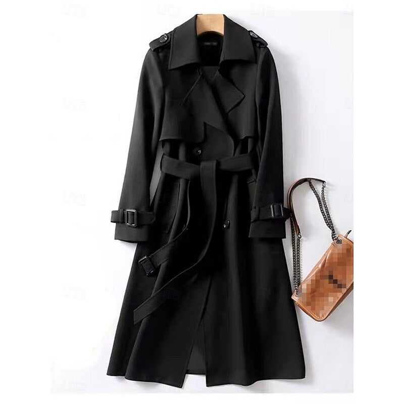 Belted Long Trench Coat | Classic Style | Water-Resistant Fabric | Women's Outerwear