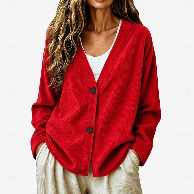 Relaxed V-Neck Button Cardigan in Soft Knit for Casual Wear
