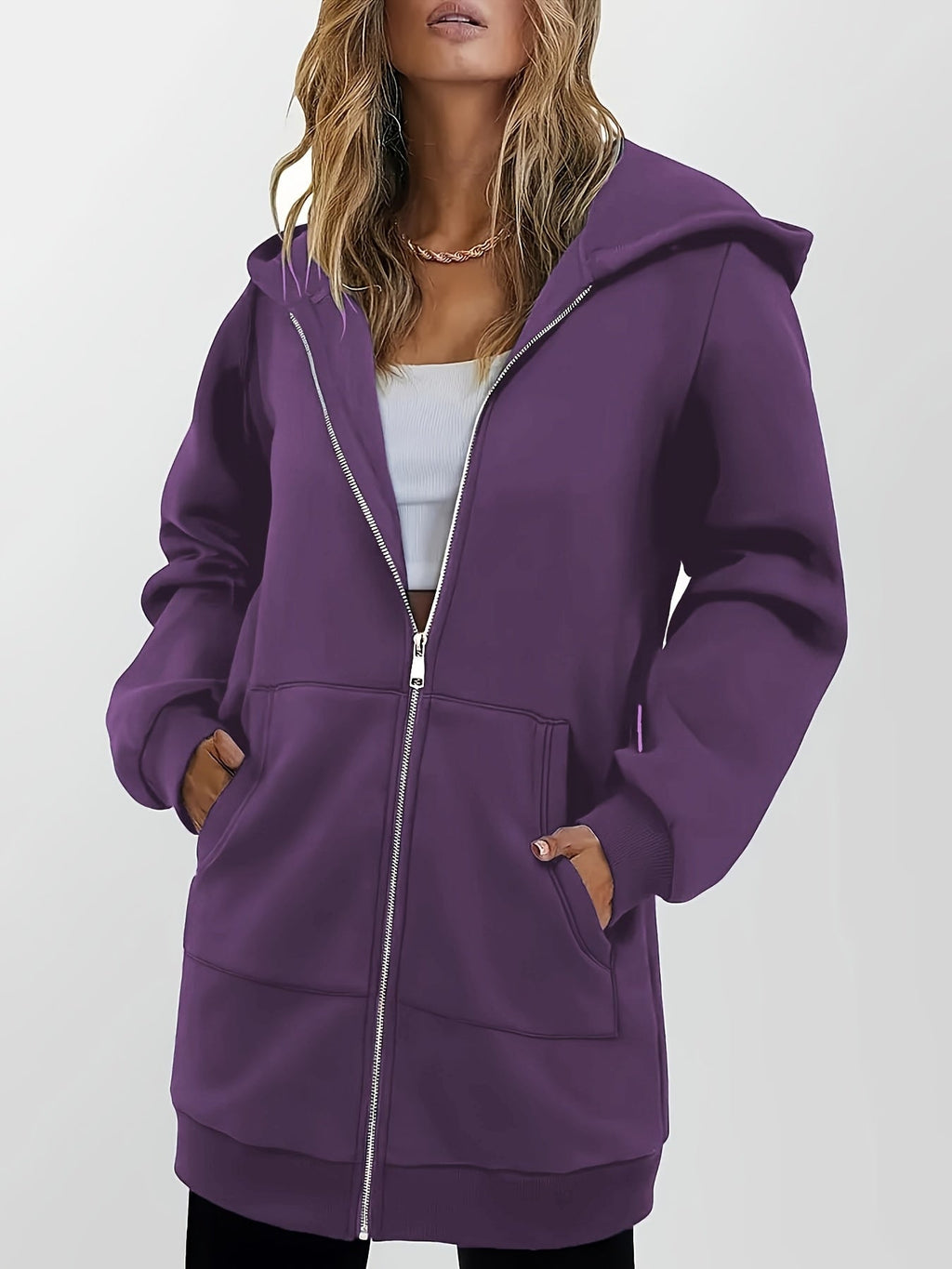 Longline Hooded Zip Jacket in Heather Gray for Casual Wear and Layering