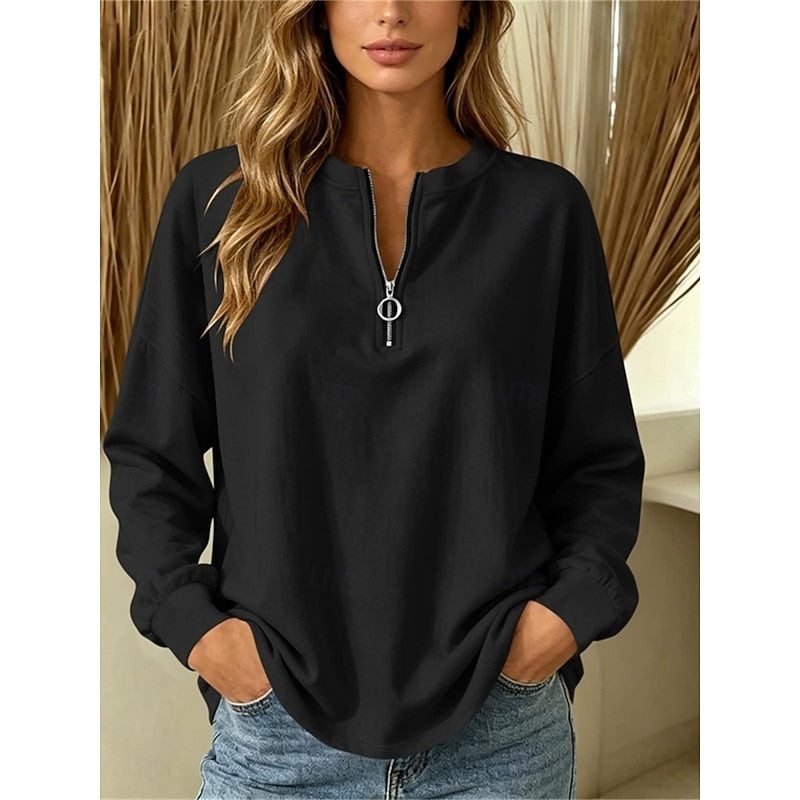 Relaxed Quarter-Zip Top in Soft Fabric for Casual Wear