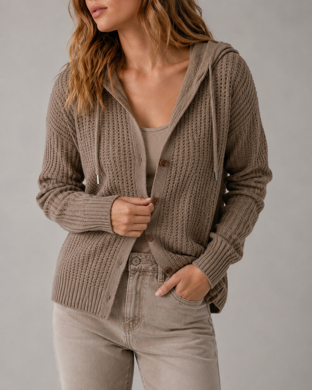 Chilly Days Ahead – Soft Textured Hooded Cardigan