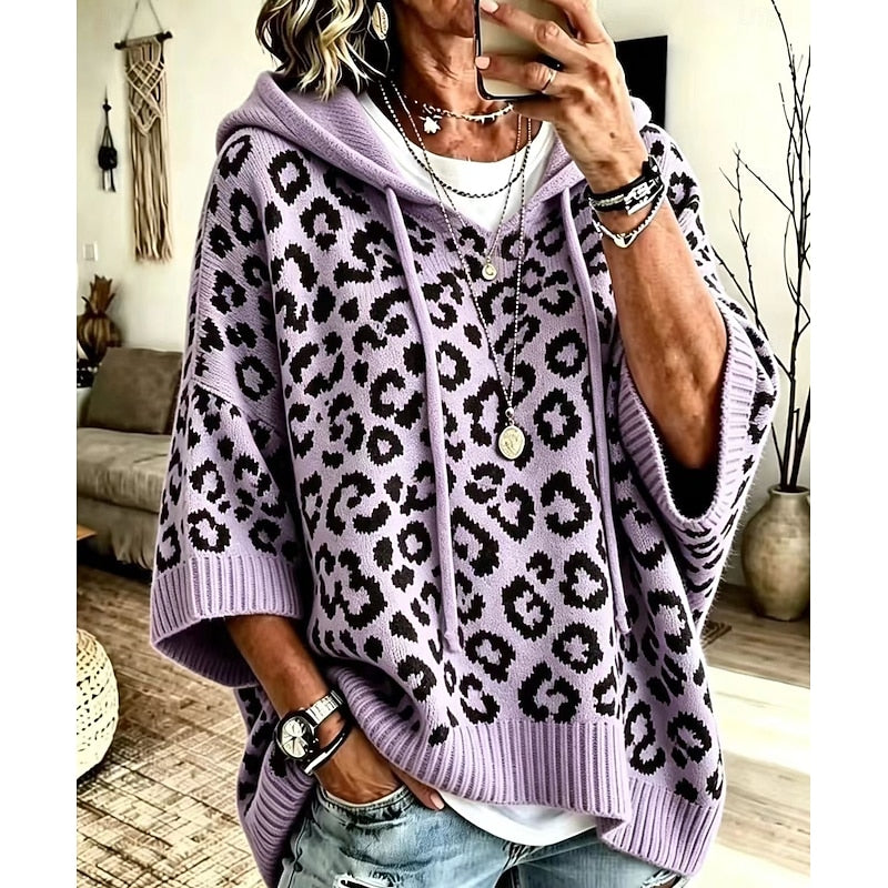 Animal Print Hooded Sweater for Women | Cozy Casual Style