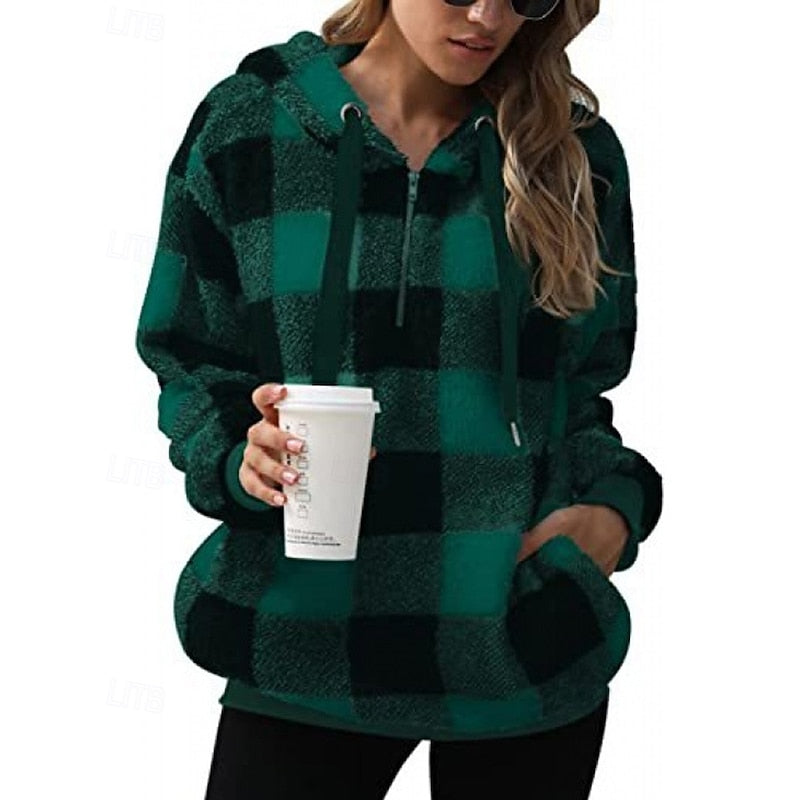 Cozy Checkered Quarter-Zip Hoodie for Casual Wear