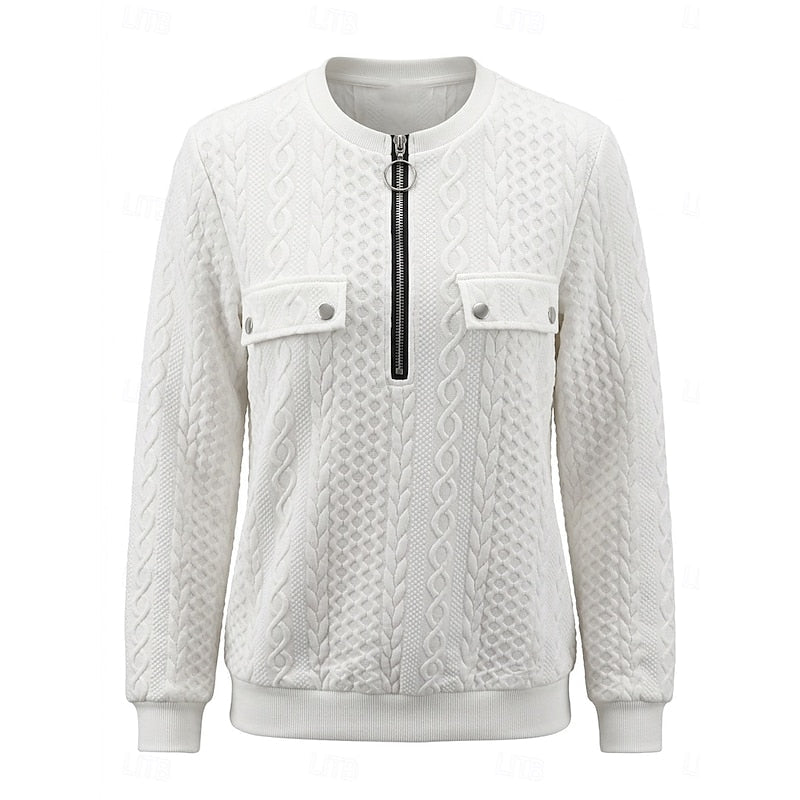 Cable-Textured Quarter-Zip Top for Women - Casual Layering Sweater