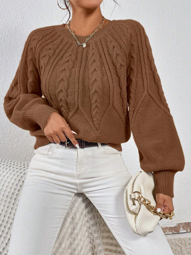 Women's Cable-Knit Cropped Jumper with Ribbed Crew Neck for Casual Wear