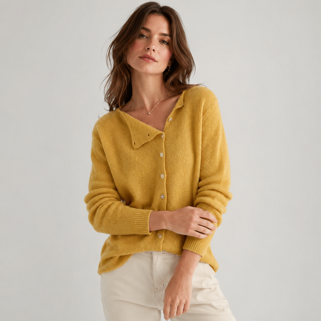 Layer Up in Style – Soft Grey Button-Front Cardigan