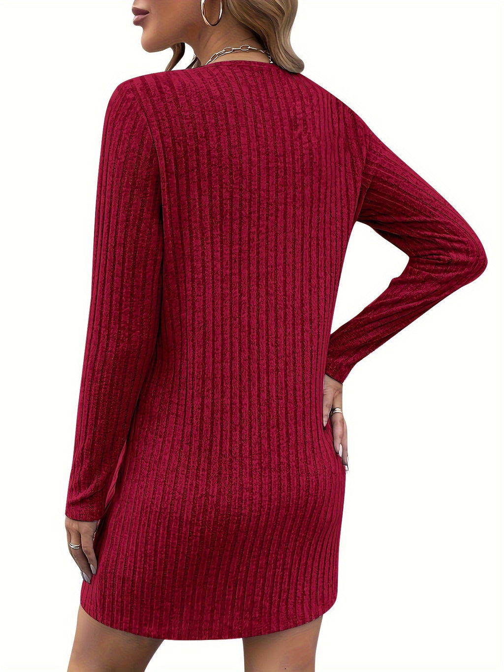 Ribbed Zip-Neck Dress for Women - Casual Knit Fashion in Comfortable Fit