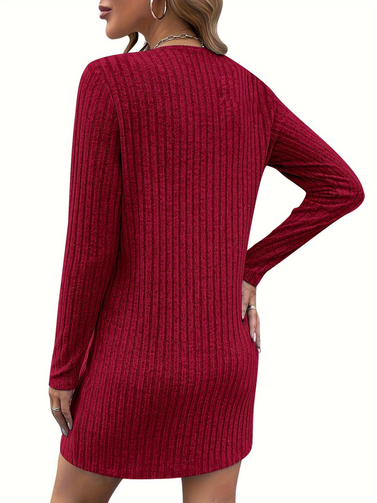 Ribbed Zip-Neck Dress for Women - Casual Knit Fashion in Comfortable Fit