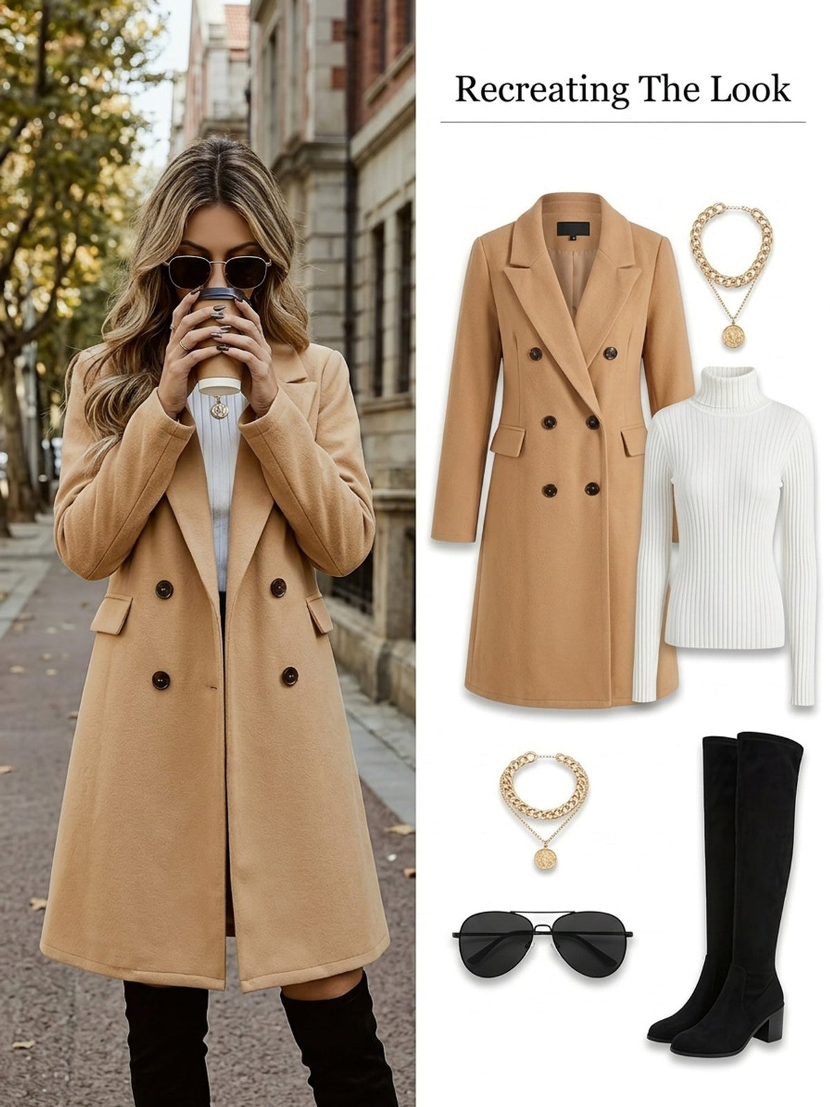 Mid-Length Double-Breasted Coat in Warm Wool Blend for Women