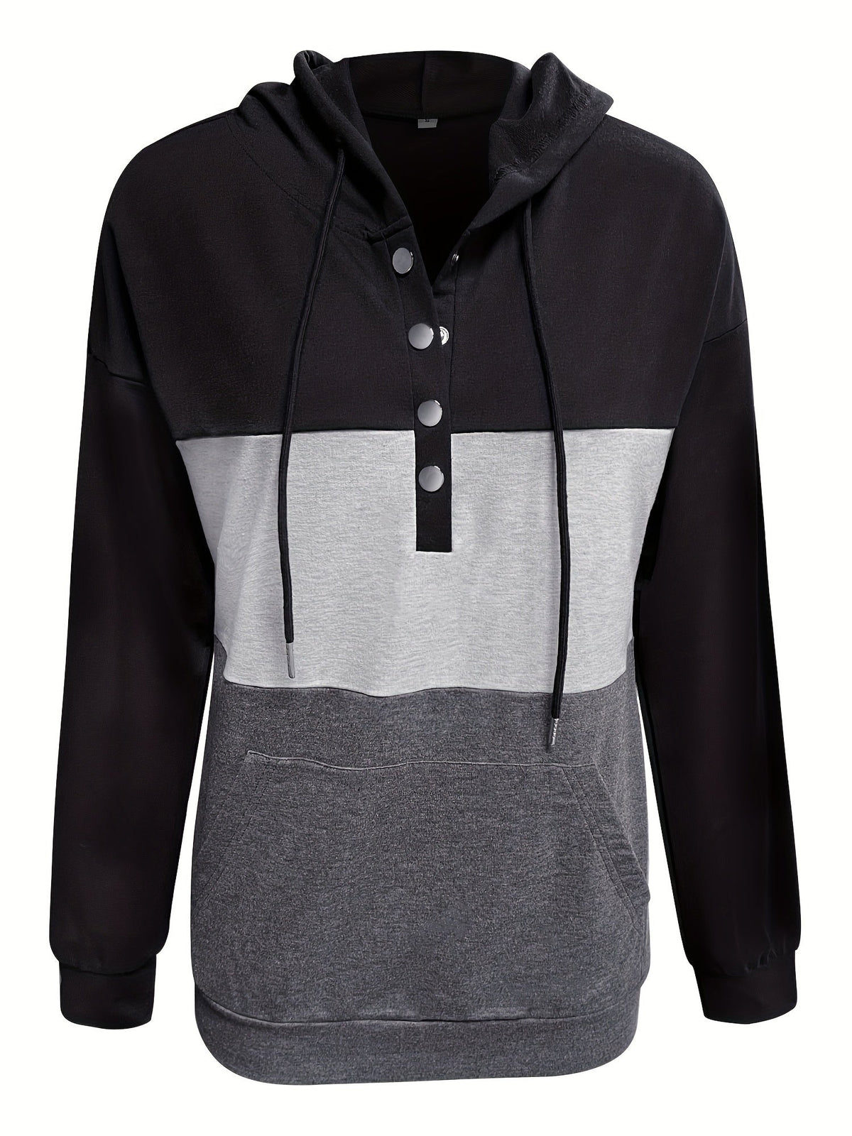 Color Block Button-Neck Hoodie | Cotton Blend | Casual Wear for Women