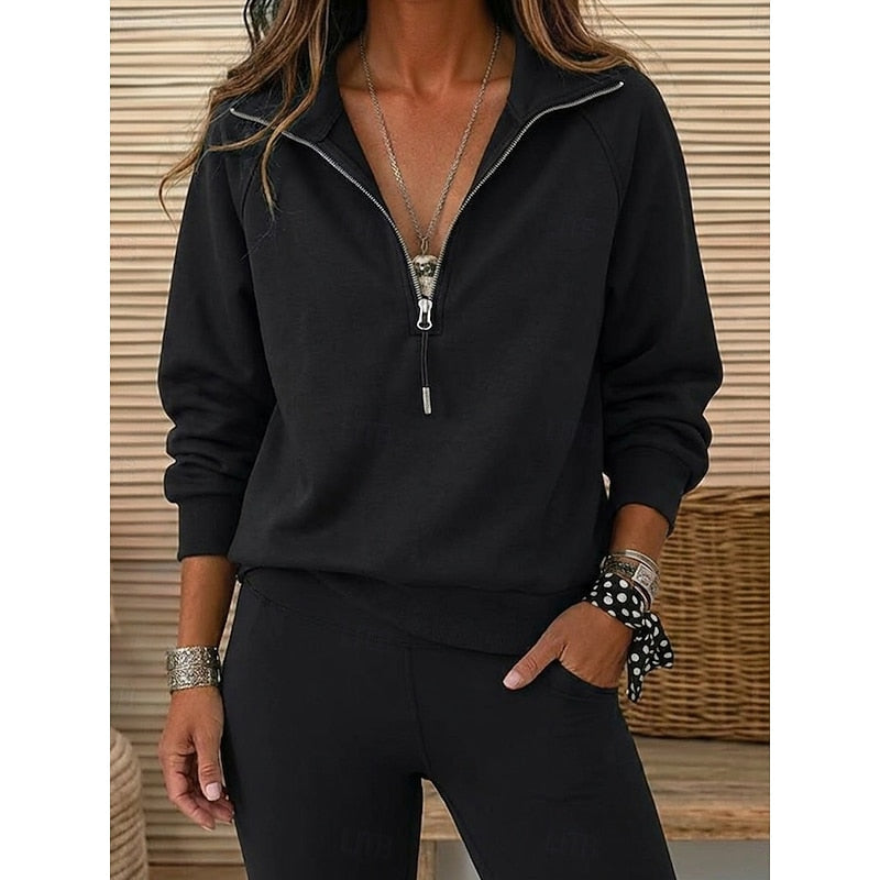 Quarter-Zip Lapel Sweatshirt for Women - Soft Cotton Blend Casual Layer