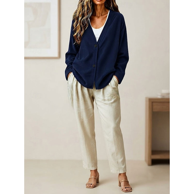 Relaxed V-Neck Button Cardigan in Soft Knit for Casual Wear