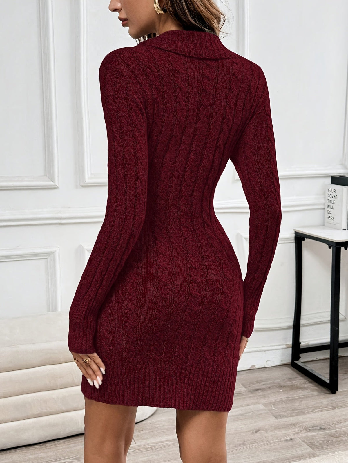 Cable-Knit V-Neck Dress for Halloween Parties and Celebrations