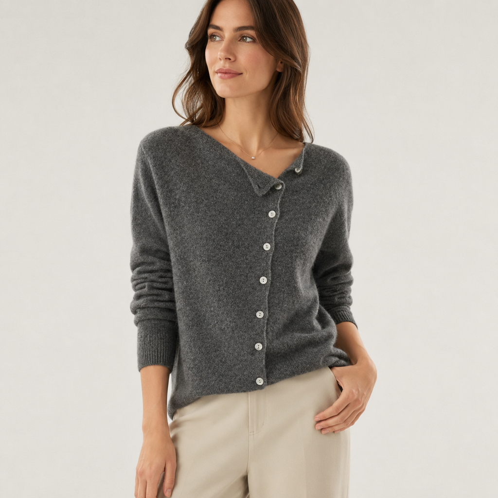Layer Up in Style – Soft Grey Button-Front Cardigan