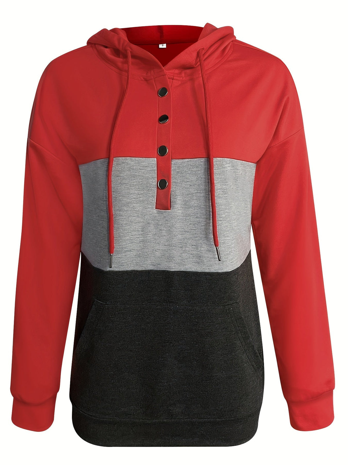Color Block Button-Neck Hoodie | Cotton Blend | Casual Wear for Women