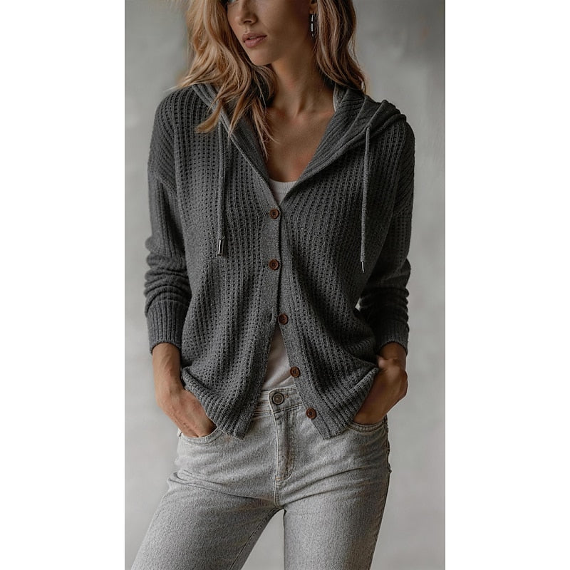 Hooded Button-Front Cardigan | Soft Knit | Casual Layering Piece for Women