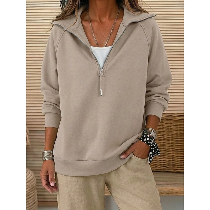 Quarter-Zip Lapel Sweatshirt for Women - Soft Cotton Blend Casual Layer
