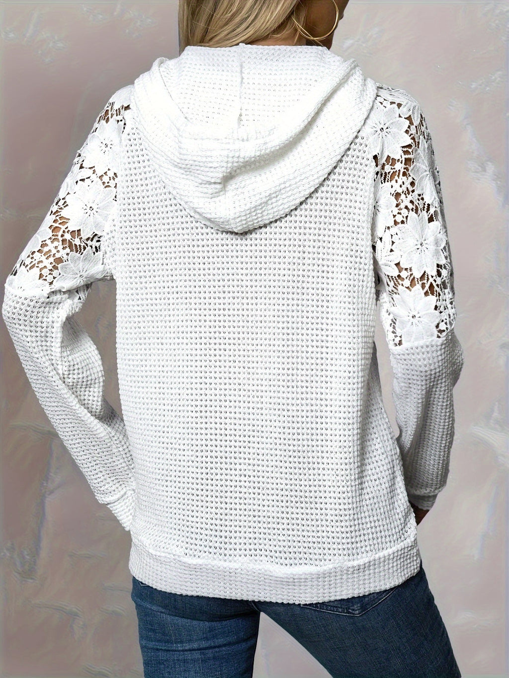 Floral-Trimmed Hooded Sweatshirt for Women - Casual Wear Top