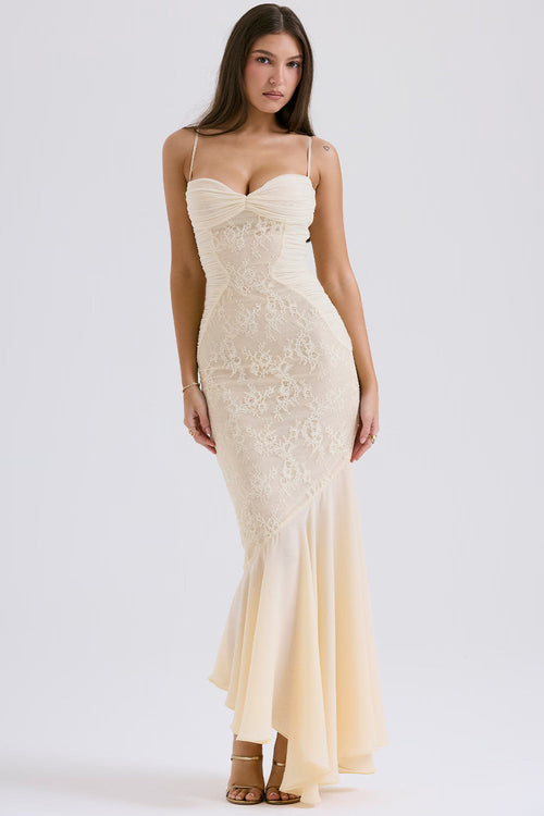 Ethereal Vanilla Fluid Maxi Dress Women UK – Formal Occasion, Wedding Guest