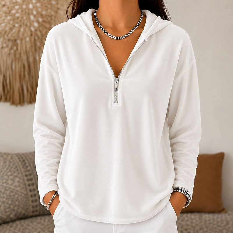 Relaxed Quarter-Zip Hoodie for Women | Soft Cotton Blend | Casual Wear
