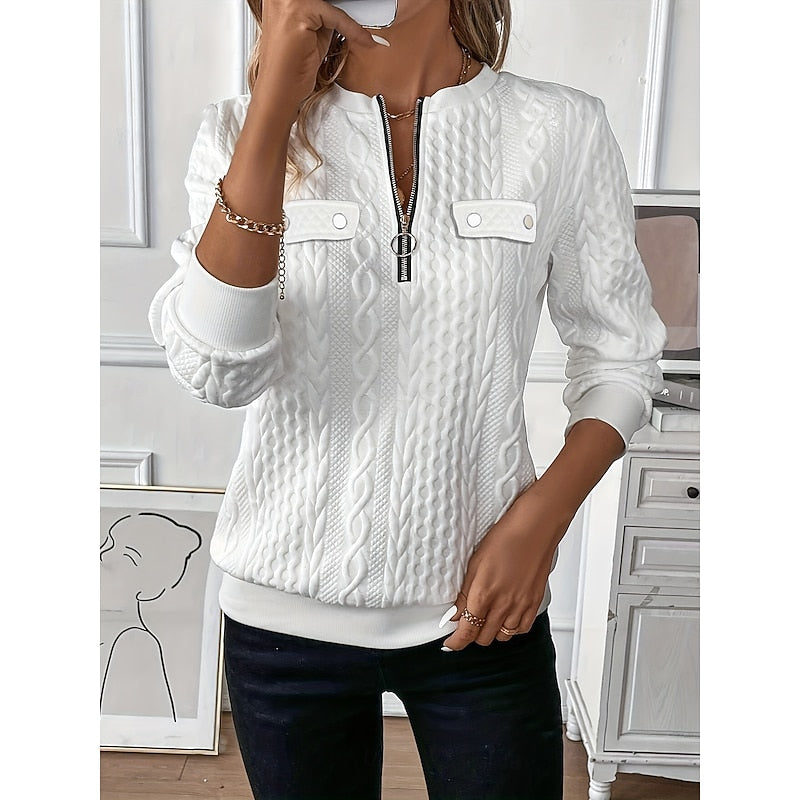 Cable-Textured Quarter-Zip Top for Women - Casual Layering Sweater