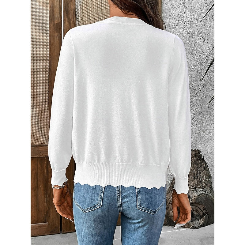 Scalloped Button-Front Cardigan in Soft Knit for Women’s Casual Wear