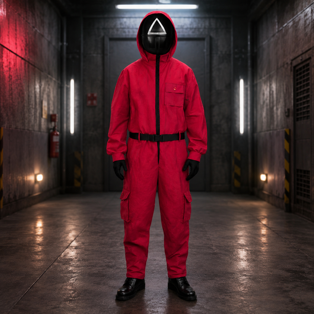 Red Hooded Jumpsuit Costume with Belt for Halloween Cosplay Dress-Up