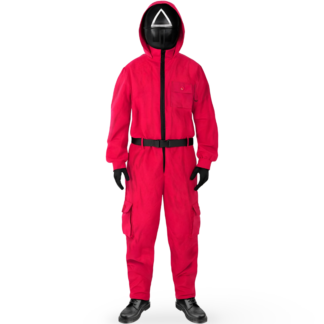 Red Hooded Jumpsuit Costume with Belt for Halloween Cosplay Dress-Up