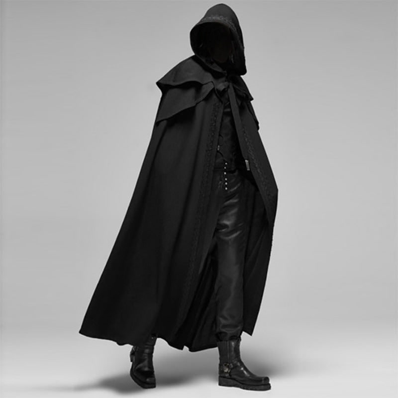 Halloween Hooded Cloak with Capelet and Decorative Trim for Gothic Costume