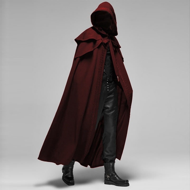 Halloween Hooded Cloak with Capelet and Decorative Trim for Gothic Costume