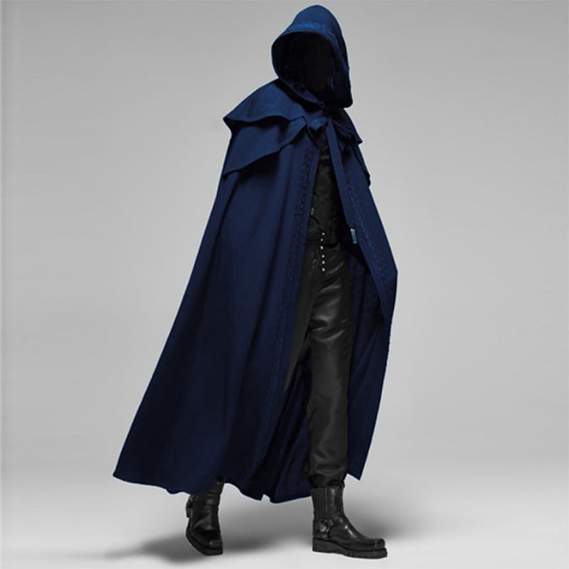 Halloween Hooded Cloak with Capelet and Decorative Trim for Gothic Costume