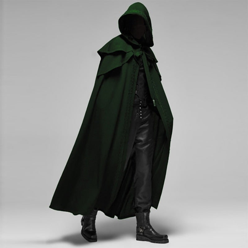 Halloween Hooded Cloak with Capelet and Decorative Trim for Gothic Costume