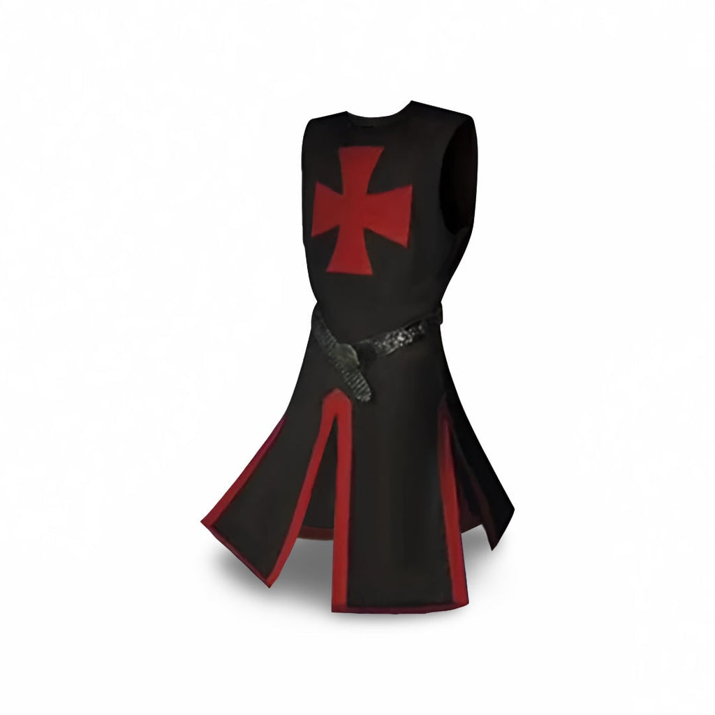 Medieval Knight Costume Tunic with Hood and Templar Cross for Halloween Cosplay