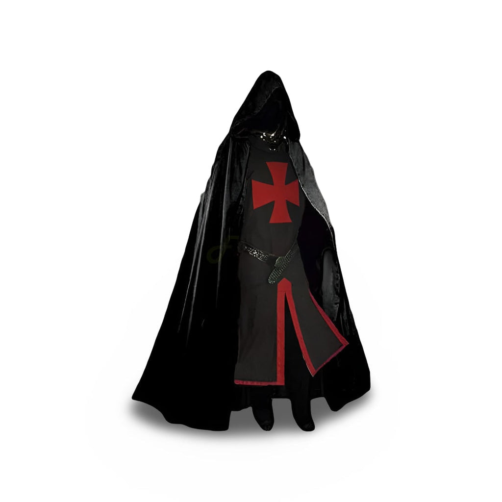 Medieval Knight Costume Tunic with Hood and Templar Cross for Halloween Cosplay