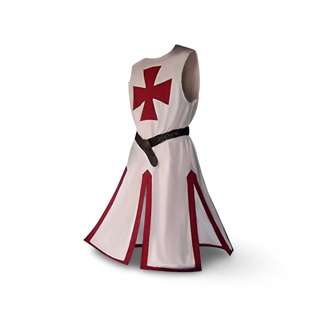 Medieval Knight Costume Tunic with Hood and Templar Cross for Halloween Cosplay