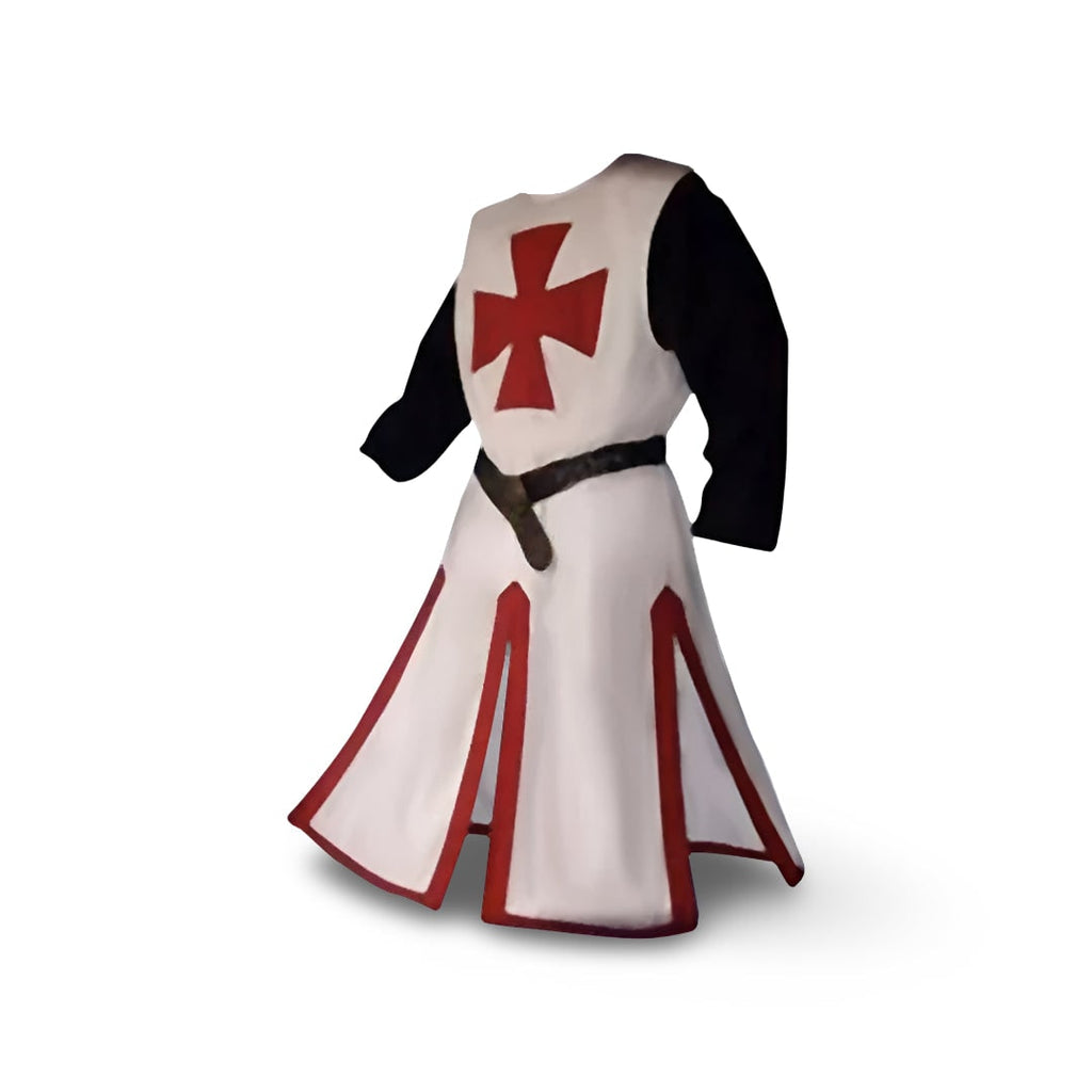 Medieval Knight Costume Tunic with Hood and Templar Cross for Halloween Cosplay