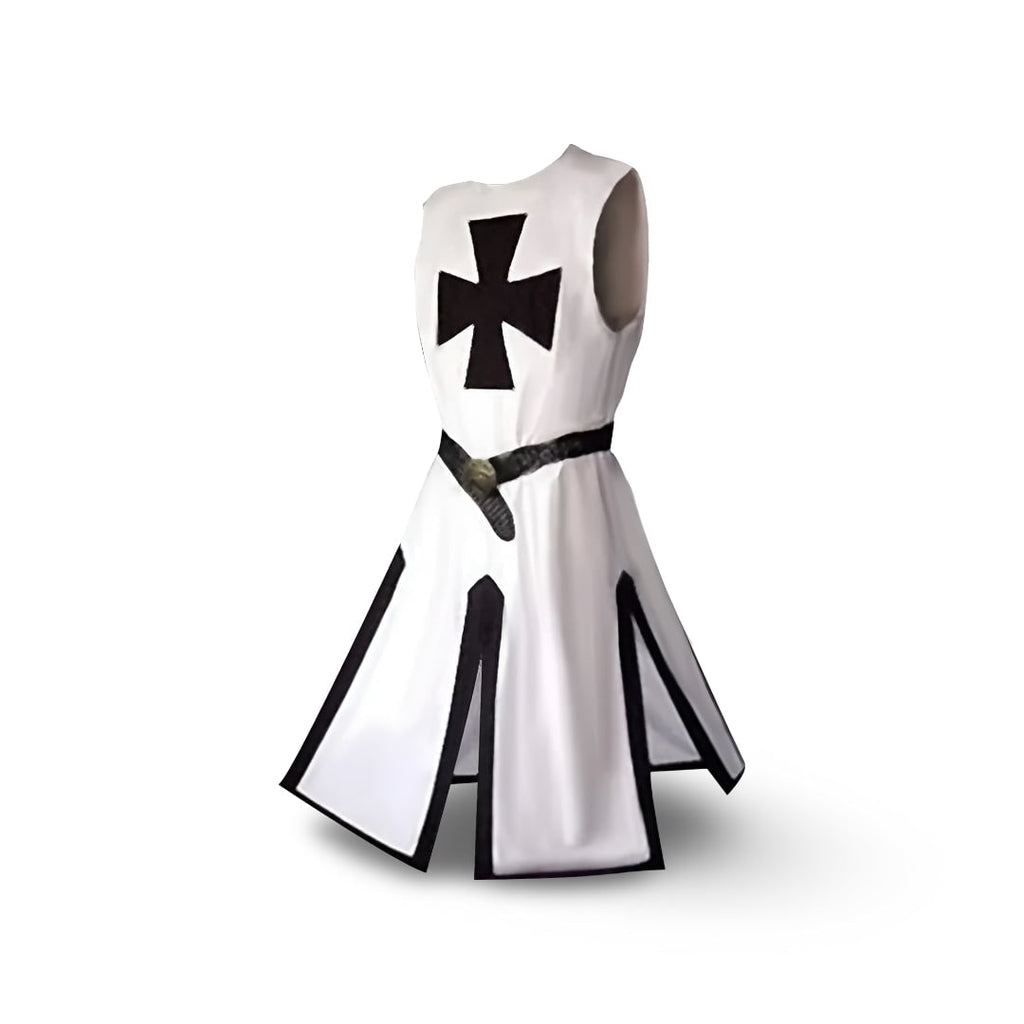 Medieval Knight Costume Tunic with Hood and Templar Cross for Halloween Cosplay