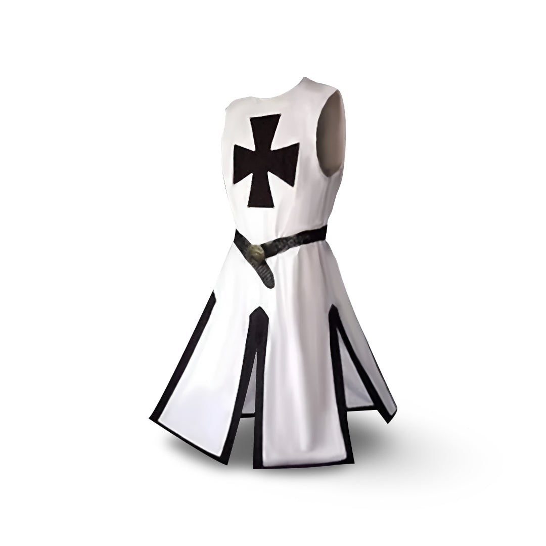 Medieval Knight Costume Tunic with Hood and Templar Cross for Halloween Cosplay