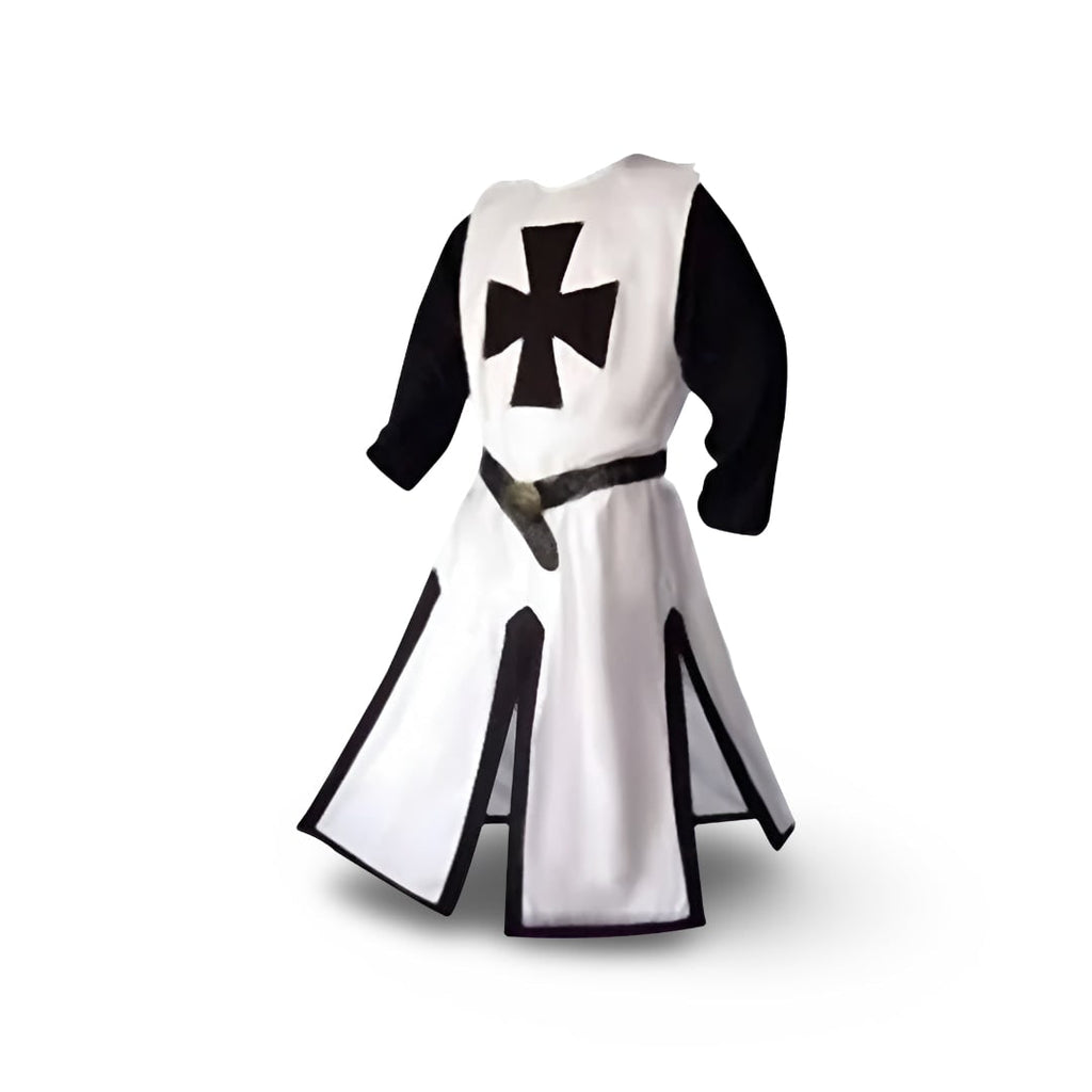 Medieval Knight Costume Tunic with Hood and Templar Cross for Halloween Cosplay