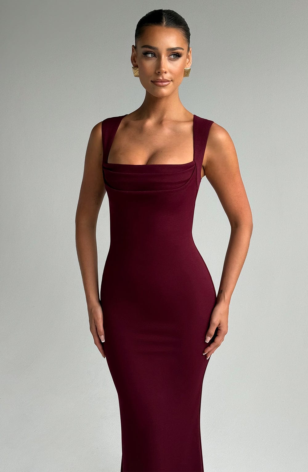 Burgundy Sculpting Maxi Dress Women UK – Evening Gown, Formal Occasion