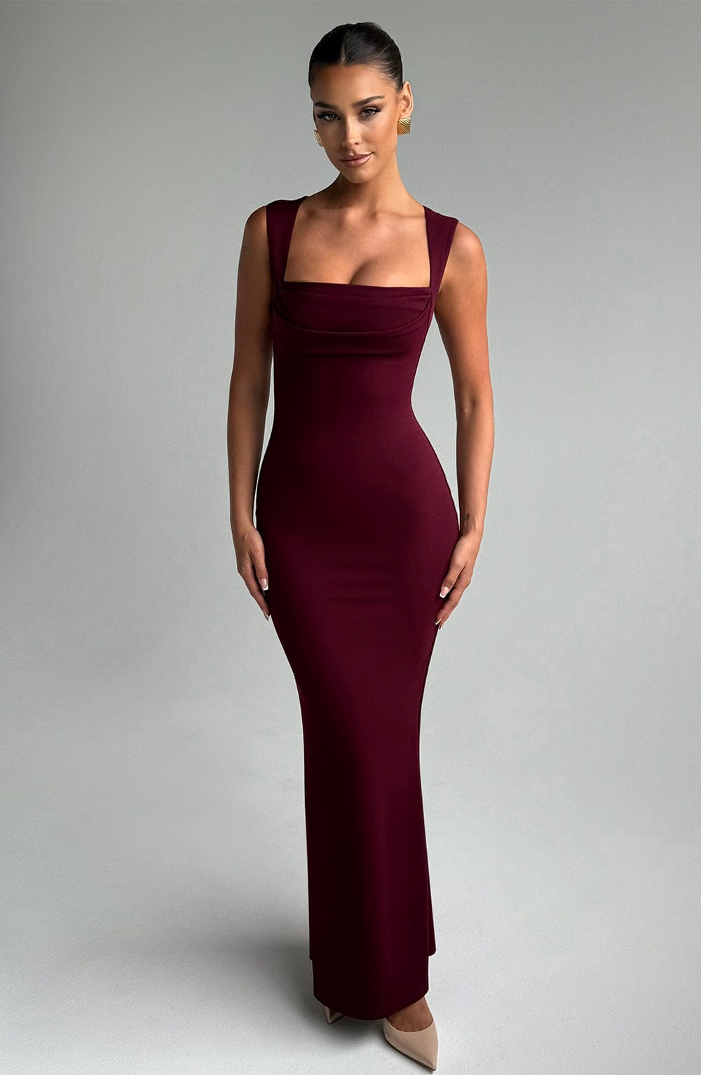 Burgundy Sculpting Maxi Dress Women UK – Evening Gown, Formal Occasion