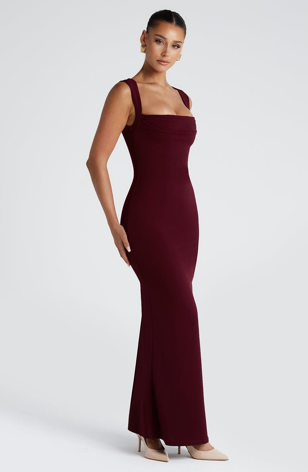 Burgundy Sculpting Maxi Dress Women UK – Evening Gown, Formal Occasion