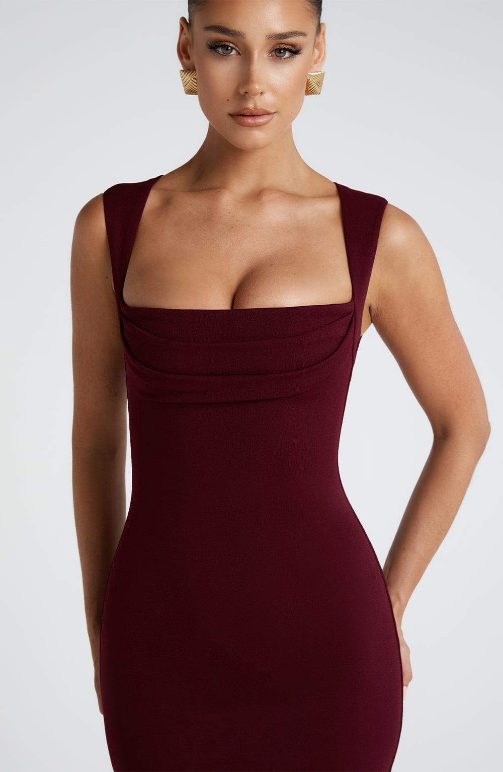 Burgundy Sculpting Maxi Dress Women UK – Evening Gown, Formal Occasion