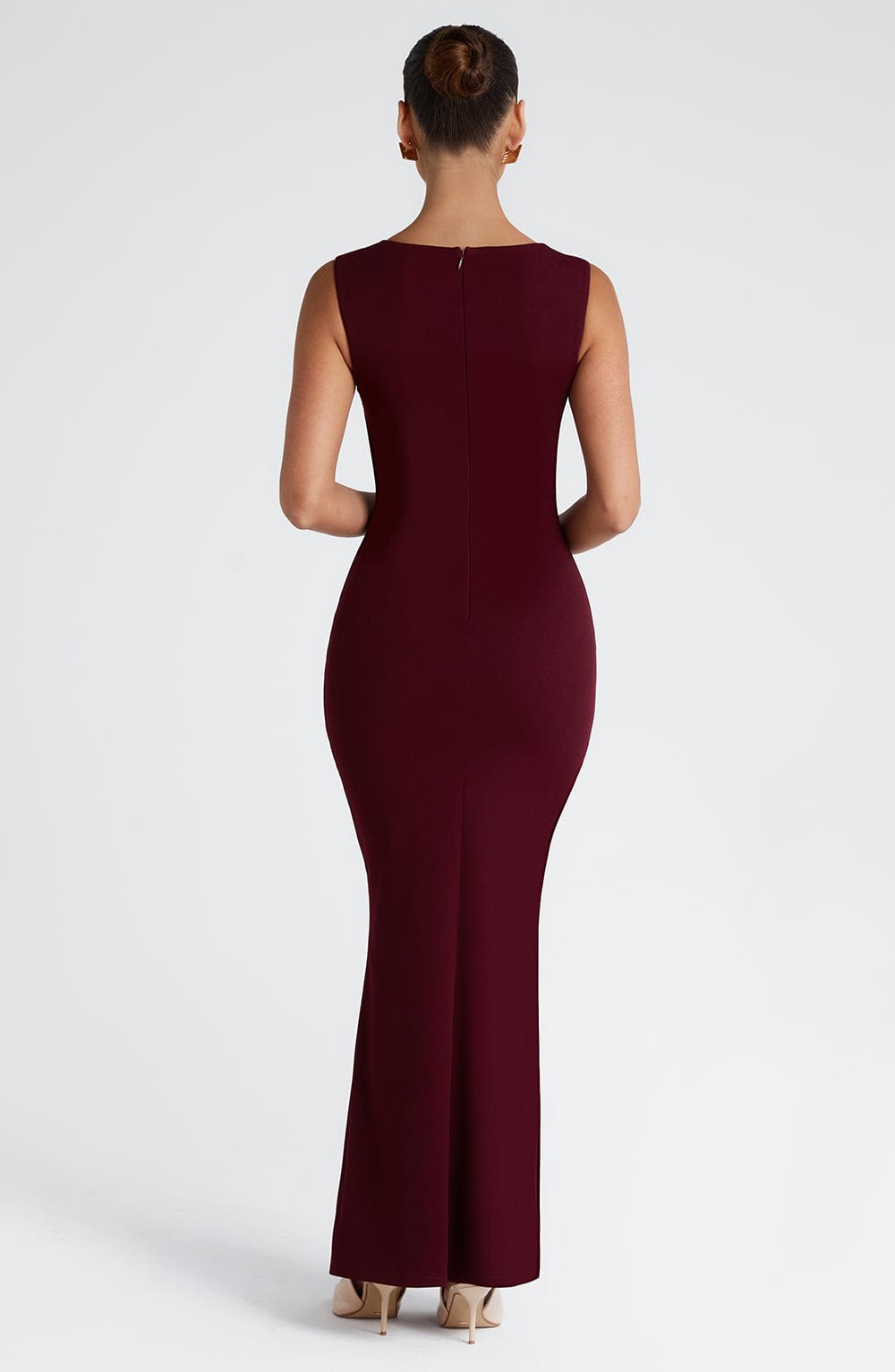 Burgundy Sculpting Maxi Dress Women UK – Evening Gown, Formal Occasion