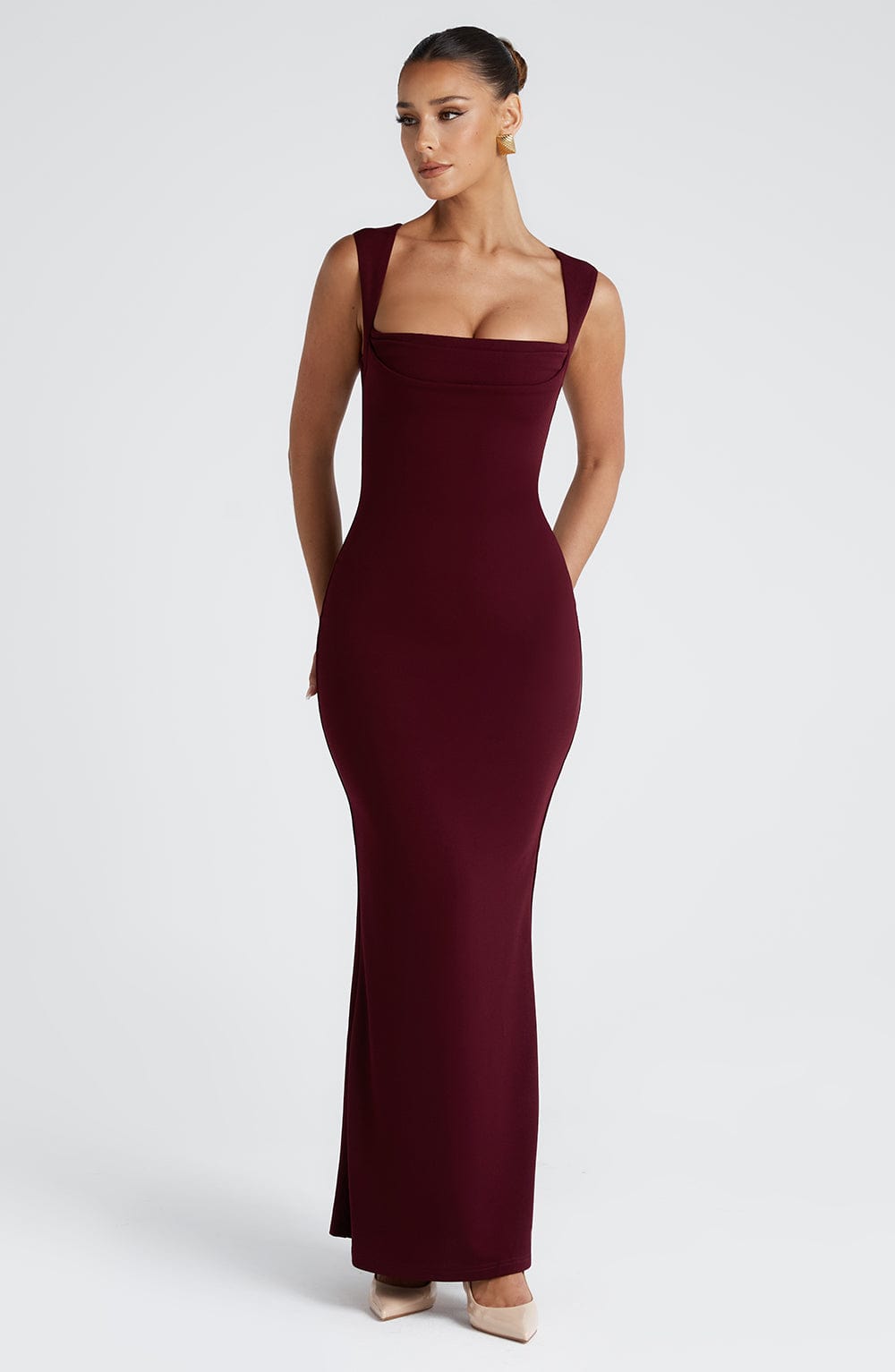 Burgundy Sculpting Maxi Dress Women UK – Evening Gown, Formal Occasion