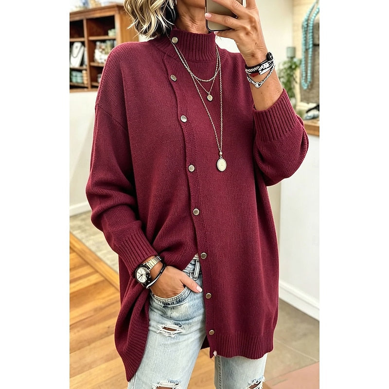 Longline Button-Front Cardigan for Women - Cozy Knit Cardigan for Layering