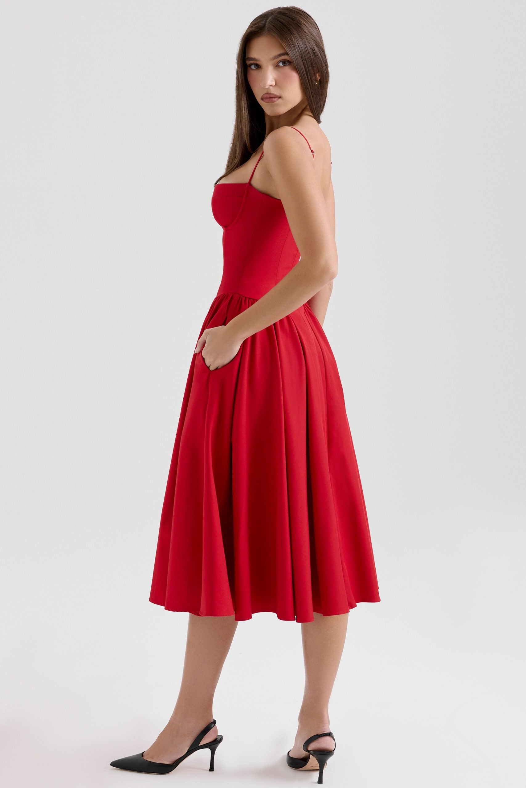 Red Corset Midi Dress Women UK – Evening Wear, Cocktail Occasion