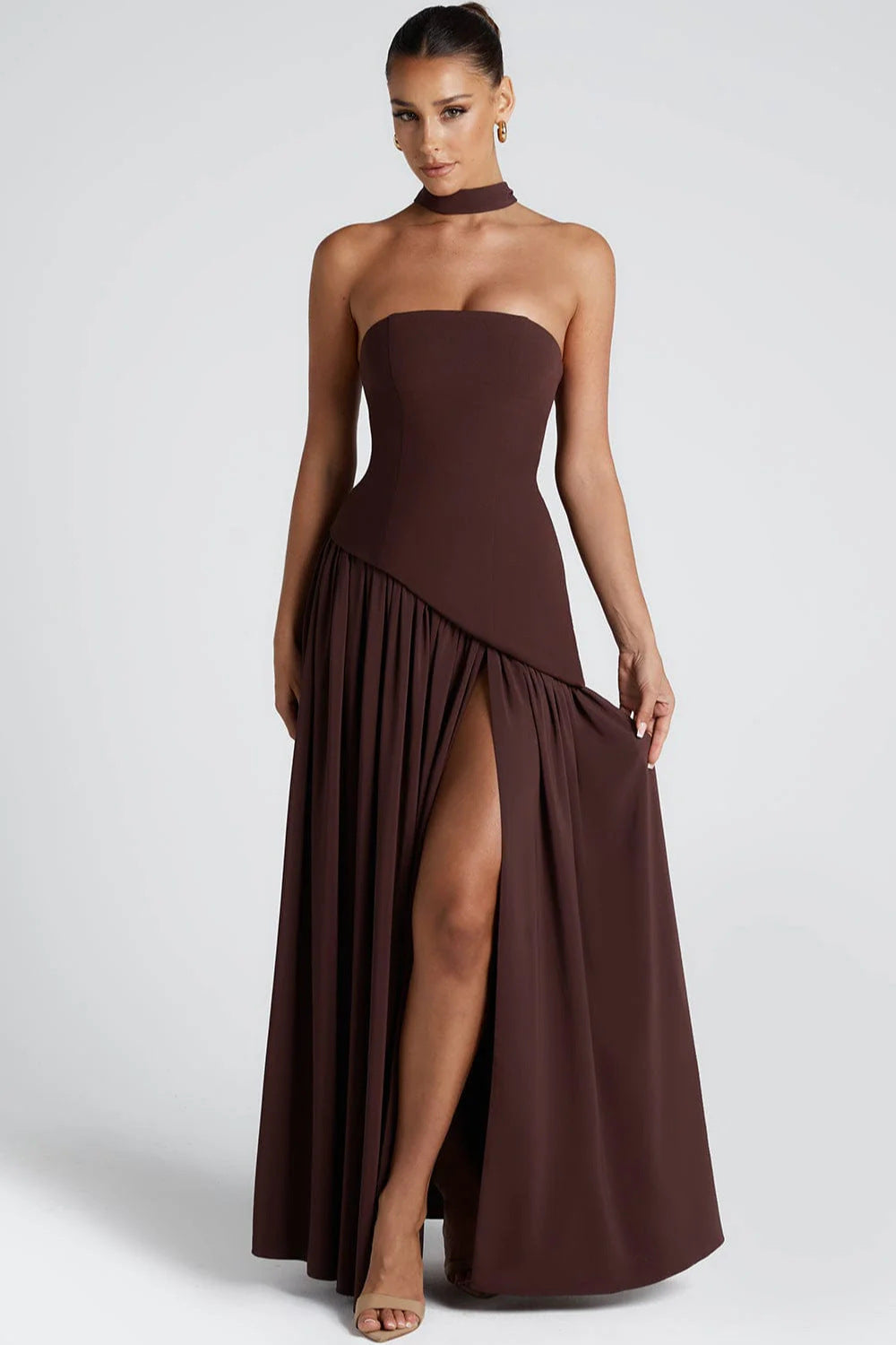 Strapless Matte Maxi Dress Women UK – Sculpted Gown, Formal Occasion Evening