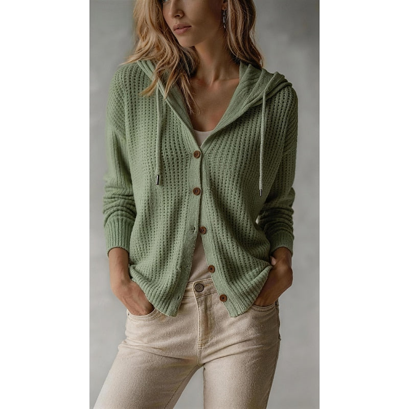 Hooded Button-Front Cardigan | Soft Knit | Casual Layering Piece for Women