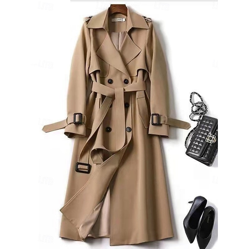Belted Long Trench Coat | Classic Style | Water-Resistant Fabric | Women's Outerwear
